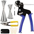 TEKCHIC Metal Cable Tie Kit - 200 Pcs Stainless Steel Cable Ties, Gun, Cutter, Remover, Gloves and Storage Bag