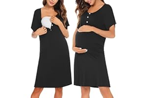 Irdcomps Women's Maternity Nightdress Breastfeeding Button Nightwear Hospital Short Sleeve Nursing Nightgown Pregnancy Loungewear Labour Gown Pyjamas