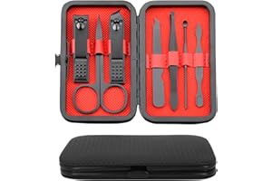Hotype Kit Manucre Pedicure, Ensemble de Coupe-Ongles de Voyage, Coupe Cuticule Acier Inoxydable Professionnel avec Boîte, Trousse de Pédicure Manucure Maison, 7 Pcs