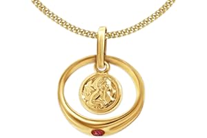 CLEVER SCHMUCK Goldener Mädchen Taufring mit Engel rund und echtem Rubin glänzend 333 Gold 8 Karat und vergoldeter Kette Panzer 36 cm im Schmucketui