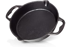 BBQ Nerd© - Padella in ghisa per grigliare, arrostire, friggere, Ø 20 cm, 1650 g, con beccuccio e manico, padella antiaderente, resistente al calore e mantiene il calore