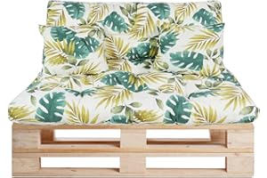 GREATOYAR Cojines Sofá Palets, Cojin Palet Fibra, Cojines Acolchados Palets, Cojín de Respaldo y Asiento, Conjunto 4 Piezas, para Jardín, Terraza, Balcón, Interior y Exterior, Hoja Oro