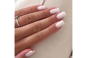 CEBOIC 24PCS Court Carré Faux Ongles Français Nude Blanc Ongles à Coller 12 Tailles Ballerine Acrylique Capsules Ongles à Presser avec Autocollants Adhesif Artificiels Press on Nails pour Femmes