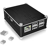 ICY BOX IB-RP102 Gehäuse für Raspberry Pi 2 & 3 Model B, Aluminium, 3X Kühlkörper, luftdurchlässiges Seitengitter, schwarz