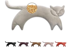 LESCHI XXL Wheat Bag Microwavable (47x23cm) - 100% Organic Cotton and Organic Wheat - Cat Grey - Microwave Pillow - Unscented - Snug Grain Pillow Ideal for Tension in Back - Neck and Shoulders