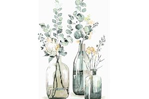 DAERLE Peinture par Numéros pour Adulte Fleur aquarelle, Kits de Peinture au Numéro Vase Plante Avec Pinceaux Peinture de Dessin de Pigment Acrylique, Vloisirs Créatifs Adultes 30x40cm