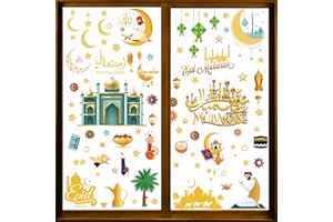 SOETDERT Ramadan Fensteraufkleber, 121 Stück Eid Mubarak Fensterbilder Set, Muslim Fenstersticker Ramadan Dekoration, Eid Mubarak Stern Halbmond Fenster Aufkleber Kinder Zimmer Party Deko (B)