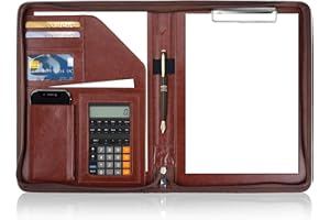 GGTTNRT Konferenzmappe A4, Leder Schreibmappe A4, mit Reißverschluss Klemmbrett Schreibmappe, Business Mappe, Organizer Büro Mappe, Schwarz Ordner (Braun)