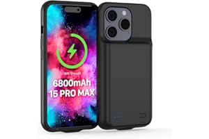 TQTHL Akkuhülle für iPhone 15 Pro Max, [ 6800mAh ] Zusatzakku Ladehülle Akku hülle Handyhülle,wiederaufladbare Powerbank Akku Hülle kompatibel für iPhone 15 Pro Max (6.7 Zoll)(Schwarz)