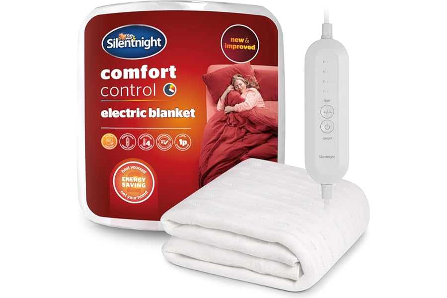 Silentnight Comfort Control Electric Blanket Double Bed - Heated Underblanket with 4 Heat Settings - Fast Heat Up - Overheat Protection and Easy Fit Straps - Machine Washable - Double - 135x120cm