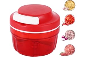 DEECOZY Hachoir à oignons, manuel, 300 ml, avec lames en acier inoxydable, hachoir à ail, robot de cuisine pour piment, oignons, légumes, noix, fruits, poivrons, viande, ail (rouge)
