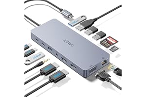 Docking Station USB C,JESWO 14-en-1 Dock USB C vers Dual HDMI, VGA, Ethernet, Mulit USB 3.0&2.0, 100W PD, Type-C Data, SD/TF, AUX Jack pour Windows 11, 10, Mac OS, and iPad OS