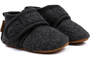 Mikk-line Krabbelschuhe Baby & Woll Hausschuhe – Weiche Baby Krabbelschuhe mit rutschfester Ledersohle – Wärmende Lauflernschuhe für Jungen & Mädchen – 100% Wolle, ideal für 0-48 Monate