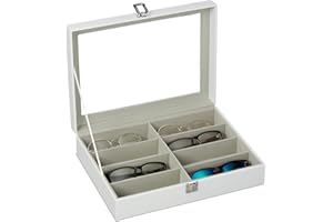 Relaxdays Brillenbox für 8 Brillen, Aufbewahrung Sonnenbrillen, HBT 8,5 x 33,5 x 24,5 cm, Kunstleder Brillenkoffer, weiß