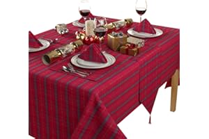 Celebright Christmas Tartan Tablecloth & Napkins Set - Rectangular 52 x 70 inches (132 x 178 cm) & Pack of 6 Matching Napkins - Ideal for 4-6 Dinner Settings - Scottish - Red, Green & Metallic Gold