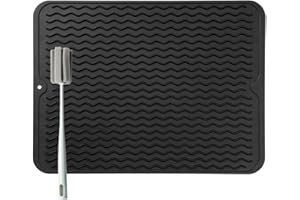 Bibykivn Tappetino scolapiatti in Silicone - 40 x 30 cm Grande Tappetino Antiscivolo scolapiatti, Senza BPA, Tappetino scolapiatti Arrotolabile con Spazzola per la Pulizia in Spugna