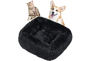 crazy bean Chien Chat Panière Lit pour Animaux en Peluche Lavable Antidérapant Duveteux Matelas de Lit pour Animaux de Compagnie, Noir, L(80 * 65 * 20cm)