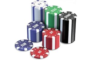‎HEITOK HEITOK Pokerchips 100 Stück, 11,5 g, Texas Hold 'em Pokerchips und Stückelungen von $1 bis $500, ideal für Blackjack & Casino-Spiele