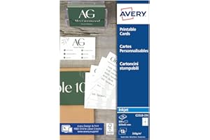 AVERY - Pochette de 100 cartes de correspondance à bords lisses imprimables recto/verso. En carte blanche mate 260g/m². Format 128 x 82 mm. Impression jet d'encre. (C2318-25)