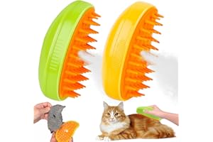 HXUING 2 Pezzi Spazzola a Vapore per Gatti e Cani, 3 in 1 Cat Steamy Brush Spazzola per Massaggio a Vapore per Gatti Spazzola a Vapore Autopulente per Gatto, per Gatto a Pel-o Lungo o Corto (Giallo+Verde)
