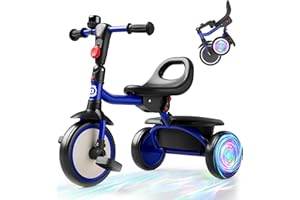 besrey Triciclo para niños con ruedas flash para edades de 18 meses a 5 años, triciclo para niños pequeños con campana, regalo para niños de 2 a 5 años, regalo y juguete para niños y niñas, triciclo