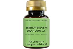 LABOTTEGADEGLIINTEGRATORI Serenoa Epilobio Zucca Complex con Ortica Pygeum Africanum Licopene e Verga D'Oro 100 Compresse, 1 al Giorno | Integratore per la Prostata e per le Vie Urinarie