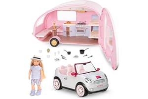 Lori - Elizas Glamping-Set - Mini-Puppe, Camper & Auto - 15-cm-Puppe & Camping-Zubehör - Spielset für Kinder - 3 Jahre +