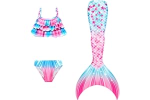 DNFUN Coda di Sirena con Bikini per Bambina,3pz, No Pinna,Costumi da Bagno Sirena