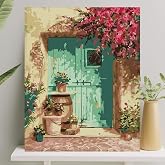 Palmiye Hobi Sanat Sayılarla Boyama Tuval Seti Fır&ccedil;a Boya Dahil (&Ccedil;ıtalı) 40x50 CM - Yeşil Kapı