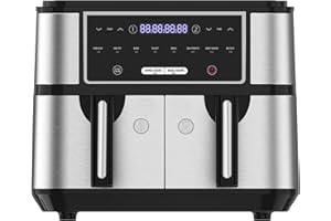 ‎ICEAGLE Iceagle Dual Zone Heißluftfritteuse Doppelkammer 10L - Heissluftfritteuse XXL Doppelt mit 8 Programmen | Airfryer mit 2 Körben, Friteuse Heissluft ohne Öl, Vorheizen&Warmhalten, 2600W