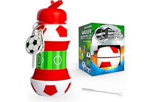 FUNKITZ BY ATOZ UK Botella de agua para niños - Botellas de agua deportiva para niños - Botella plegable de silicona para niños - Libre de BPA, resistente al agua y duradera - 550 ml, botella de fútbol roja