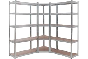 AREBOS Étagère pour Charges Lourdes, Lot de 3 | Étagère d'angle combinée | Jusqu'à 875 kg de capacité de Charge | Montage par système d'emboîtement | Construction métallique Robuste | Argent