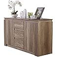 GFW Canyon Sideboard Unit With 3 Storage Drawers And 2 Doors Storage Cabinet With Adjustable Shelves, Contemporary Wooden Oak Sideboards For Living Room, Kitchen, And Bathroom, 39.5 x 119 x 70 cm