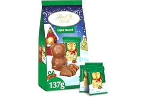 Lindt - Sachet de Mini-Moulages individuels fourrés TEDDY - Chocolat au Lait et cœur praliné - Idéal pour Noël, 137 g