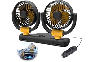 Berelin Auto-Ventilator, 12 V, Doppelkopf, 360-Grad-Drehung, tragbar, mit 2 Geschwindigkeiten, starker Wind, einsetzbar im Zigarettenanzünder für LKW, SUV, Wohnmobil