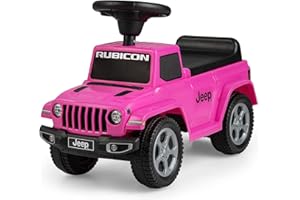 COSTWAY Ride on Push Along Car, Jeep Licensed Baby Foot to Floor Slider with Horn & Engine Sound, Storage Compartment, Toddler Sliding Walker for 18-36 Months (Pink)