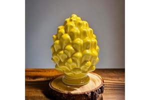 GMM Pigna Siciliana, Pigna artística, clásica, Moderna, Decorativa, Ornamental, piña Ornamental, diseño Siciliano, Objeto típico, bombonera 10 cm de Altura (cerámica, Amarillo)
