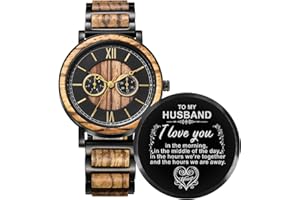Kenon Engraved Wooden Watch Gift for Husband Boyfriend My Man Fiancé, Customized Personalized Wood Watches for Men Valentine's Day Anniversary Birthday Gift