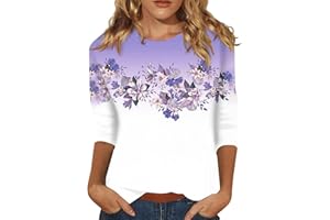 JKJFJKA Femmes Manches 3/4 Tops Et Chemisiers Décontracté Décontractés Trois Guarter Longueur Tunique Chemisiers Tendance Imprimé Crewneck Mignon T Shirt Bleu Haut De Fete Femme Grande Taille Top Noir Femme