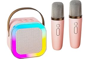 LUXOPALOPI Kids Karaoke Machines with 2 Wireless Microphones, Portable Karaoke Machine with Bluetooth Speaker with LED Light/Voice Changer Mic/Present for Kids Boys Girls Families Birthday Party (Pink)