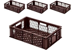 1A-TOPSTORE VE (4 Stk.) Gastronomie Stapelkiste Euro-Maß, 600x400x154 mm (LxBxH), Wände und Boden offen, mit Grifföffnungen, lebensmittelecht aus HD-PE (braun)