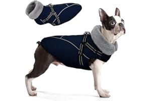 Queenmore Manteau pour chien teckel, veste avec harnais - Manteau d'hiver imperméable - Pour bouledogue français/Staffordshire Terrier (bleu marine, M)