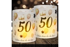 YUHUDANY 16 Windlicht Tischdeko 50 Geburtstag, Deko 50. Geburtstag Männer Frauen, Happy Birthday Windlichter Tischdeko, Geeignet für Teelichter oder Kerzen