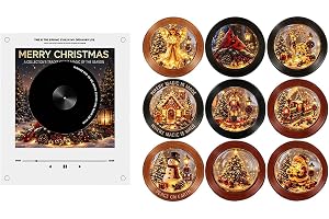 Yiokii Jul vinylspelare kylskåpsskiva NFC magnetisk musiklåda set, minimagneter kylskåp med 9 programmerbara vinylskivor, per