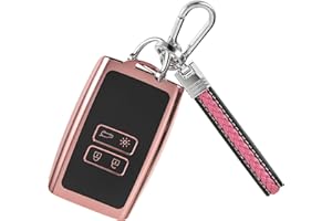 SDHIIOLP Étui Carte Compatible Renault Dacia Clio Megane Espace 5 Arkana Talisman Coque Clé Télécommande Coque de Protection pour clé de Voiture, Silicone TPU Étui pour Clés avec Porte-clés - 4 Boutons Rose