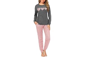 Marvmys Pijamas Mujer Invierno Pijamas de Manga Larga Conjunto de Pijama Algodón Ropa de Dormir para Mujer con Bolsillos y Cordón