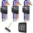 COLFULINE 27PCS Allen Key Set & Star Key Set, Metric Imperial Hex Key Set and Torx Key Set with T-handle, Colour Coding, Sizes1.5mm-10mm, T10-T50, 1/16-3/8 for Bicycle,Motorcycle Repair, Household DIY