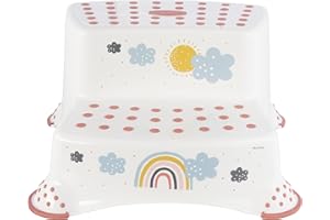 keeeper Rainbow Tabouret Marchepied à Deux Marches, de 3 à 14 Ans, Antidérapant, Igor, Blanc