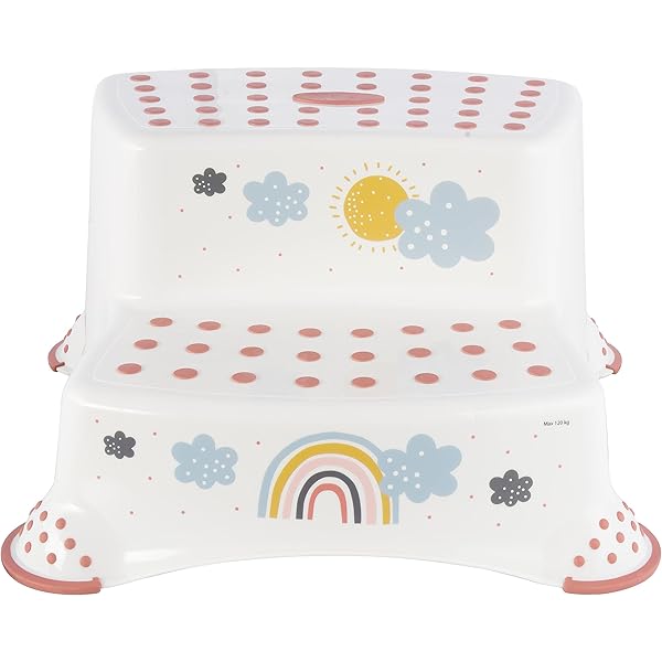 Marchepied Enfant 2 Marches En Bois - Charge Max 150 Kg, Dimensions 38x32x31 Cm, Antidérapant, Avec Poignée