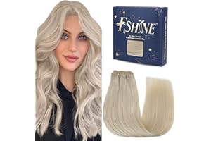 Fshine Capelli Tessitura Extension 50CM 100g Extension Matassa Capelli Biondo Platino Extension Cucitura Capelli Veri Weft Human Hair Extension Bundle Real Hair #60